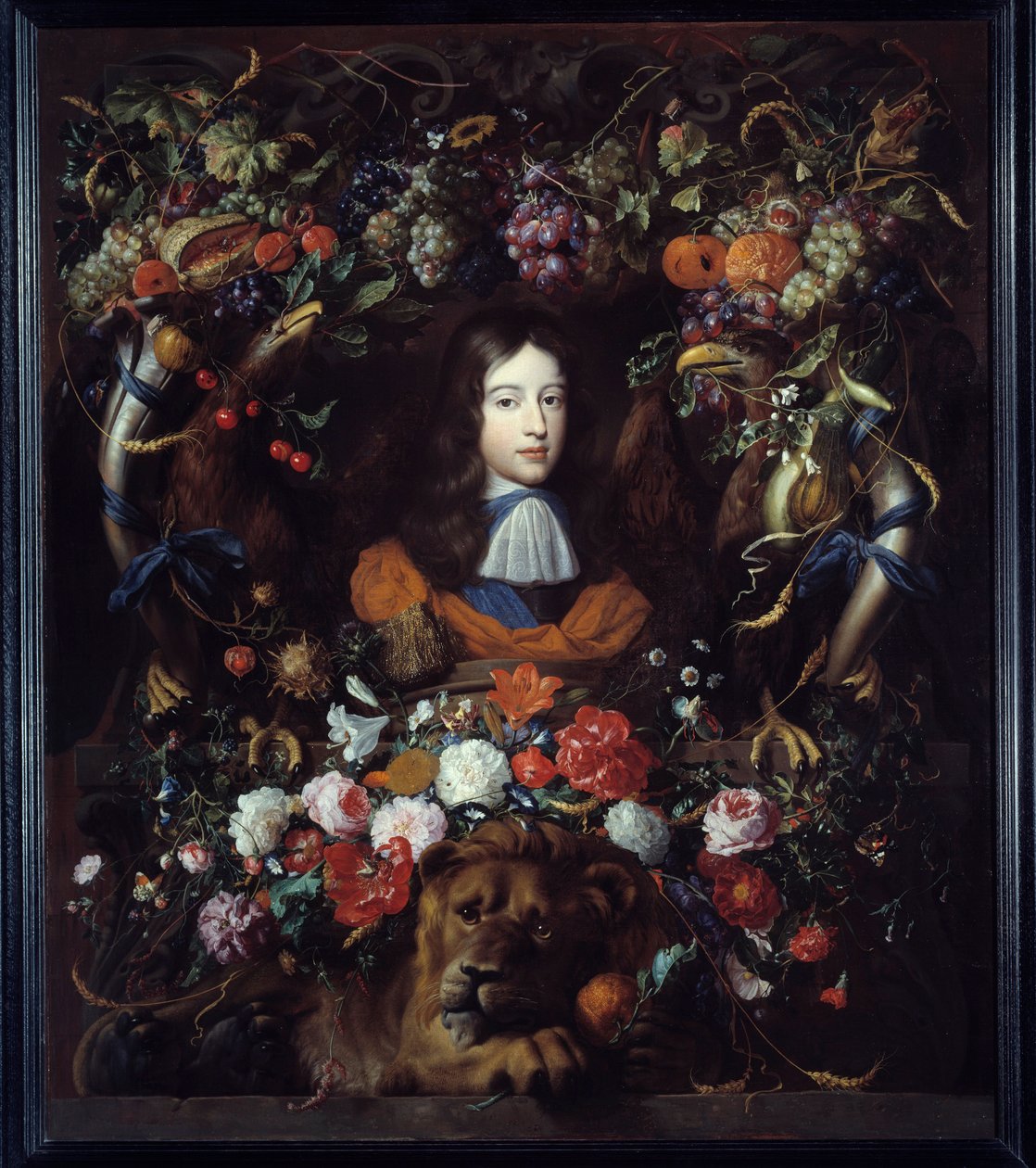 صورة لوليام الثالث من أورانج (1650-1702) في ميدالية من الزهور رسم جان ديفيد هيم (1606-1684) 1665 صن. 1،34x1،14 م ليون ، متحف الفنون الجميلة بواسطة جان دافيدز دي هيم