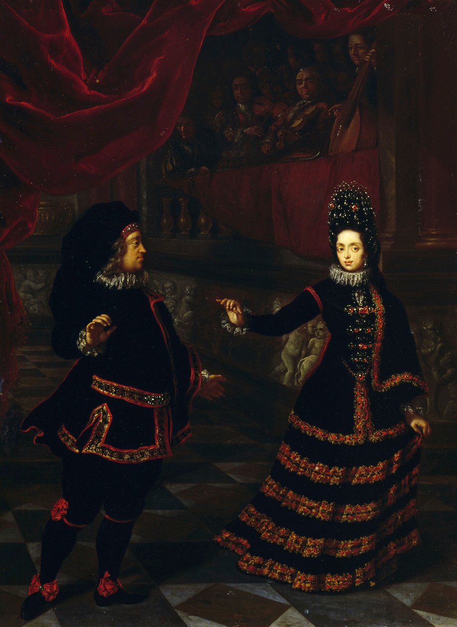 آنا ماريا لويزا دي ميديشي ، الأميرة المنتخبة بالاتين (1667-1743) وهي ترقص مع زوجها جون ويليام الثاني من فيتلسباخ-نيوبورغ (1658-1716) ، الأمير ناخب بالاتين ، بقلم جان فرانس فان دوفين (1658-1727) بواسطة جان فرانس دوفين
