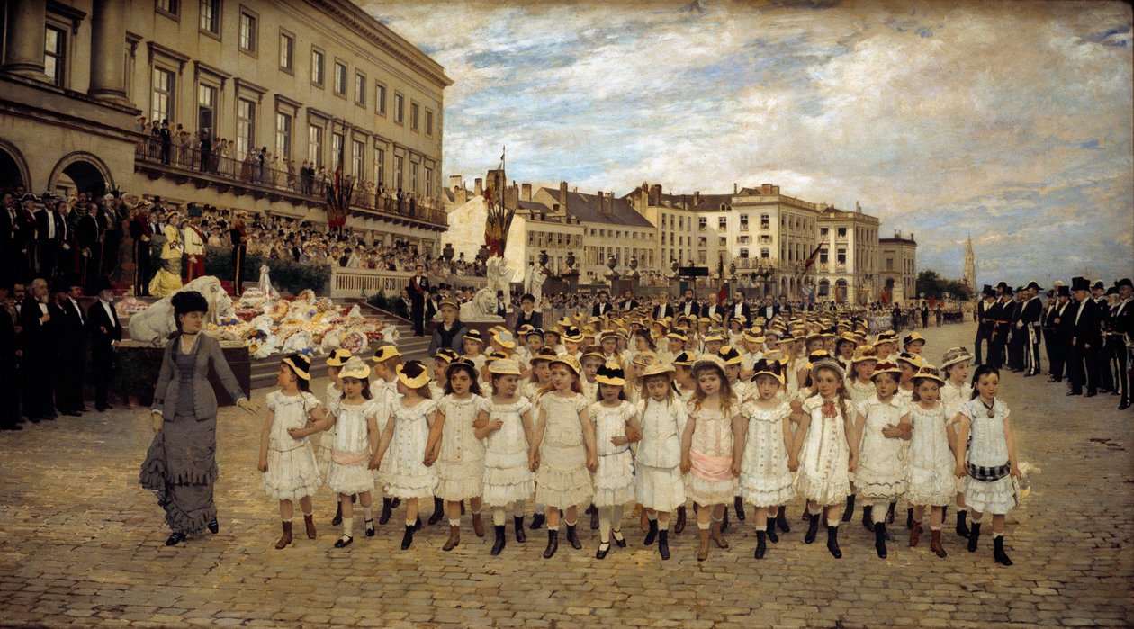 La revue des ecoles en 1878 رسم جان فيرهاس (1834-1896) 1878 صن. 2،41x4،02 m بروكسل ، Beaux Arts royale - موكب المدارس في عام 1878. رسم جان فيرهاس (1834-1896) بواسطة جان فرانس فيرهس