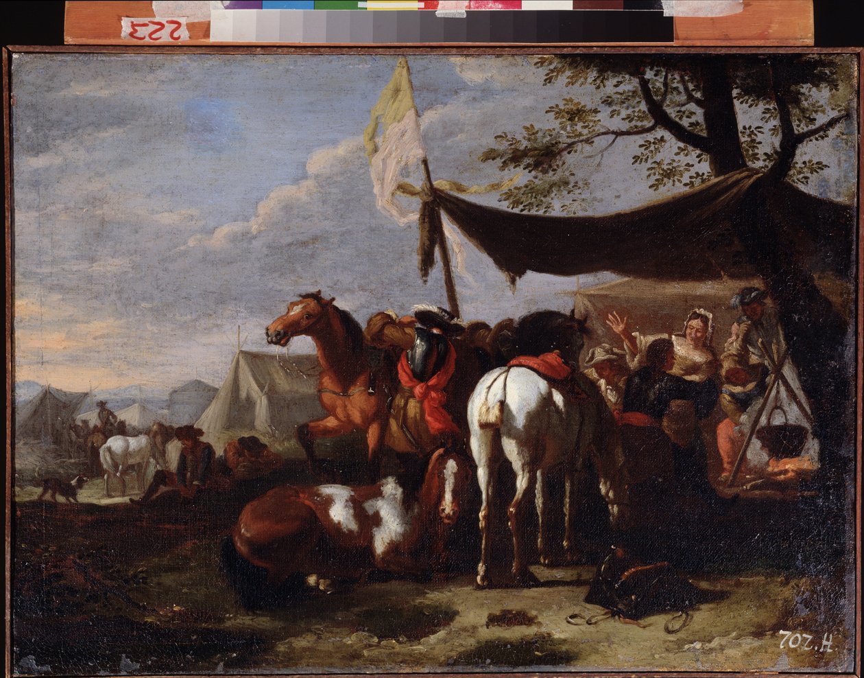 "" مجموعة الفرسان في المعسكر "(معسكر الفرسان) لوحة رسمها جان فرانس فان بلومين (1662-1749) متحف الشرق الأقصى للفنون في القرن الثامن عشر ، خاباروفسك ، روسيا بواسطة جان فرانس فان بلويمن