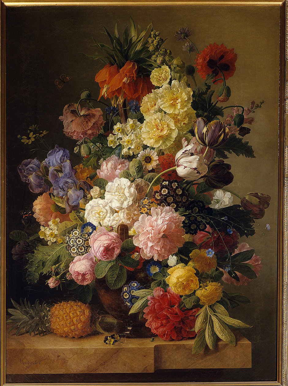 زهور على كونسول رخامي مع لوحة أناناس بقلم جان فرانس فان دايل (1764-1840) (ec.flam.) فونتينبلو في القرن التاسع عشر. Musee du Chateau - زهور على كونسول رخامي مع الأناناس. رسم جان فرانس فان دايل (1764-1840) (المدرسة الفلمنكية). 19 ت بواسطة جان فرانس فان دايل