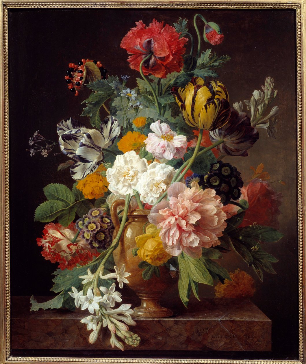 إناء من الزهور مع درنات كاسيه لوحة جان فرانس فان دايل (1764-1840) 1807 خافت. 0،65x0،53 م ليون ، متحف الفنون الجميلة بواسطة جان فرانس فان دايل
