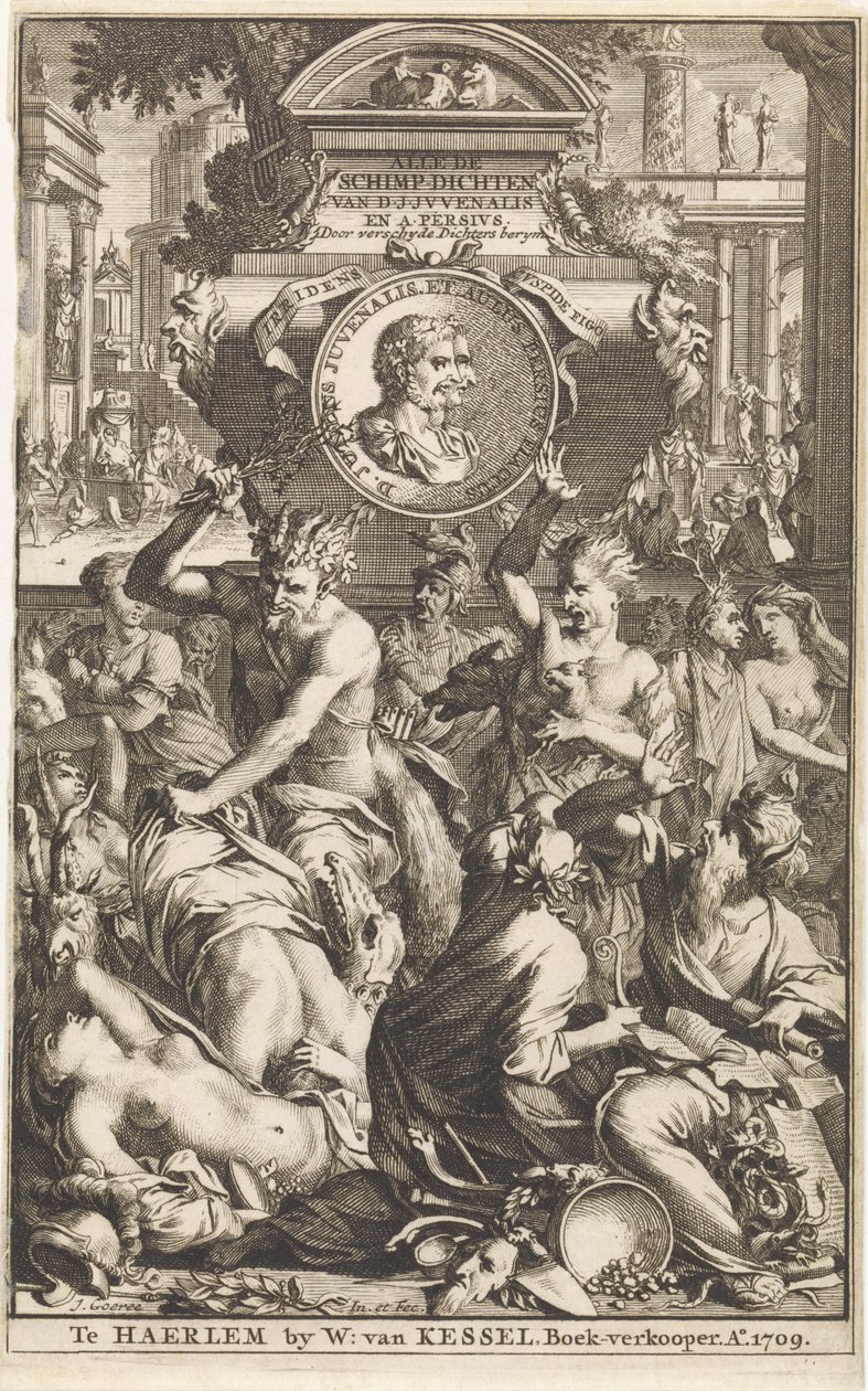 روما bacchanal Titelpagina voor Decius Junius Juvenalis en Aulus Persius Flaccus، Alle de schimpdichten، 1709 Alle de schimpdichten D.J.Jvenalis en A. Persivs door verschyde dichters berymt (العنوان على الكائن) بواسطة جان جوري