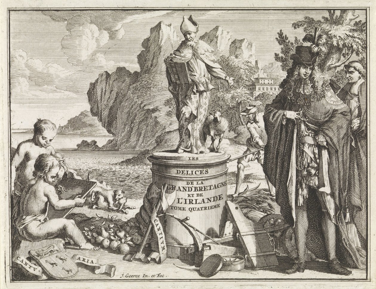 التقى Voetstuk مع de heilige Thomas Becket Titelpagina voor J. Beeverell، The Delights of Great Britain and Ireland، deel 4، 1707 روائع بريطانيا العظمى وأيرلندا (العنوان على الكائن) بواسطة جان جوري