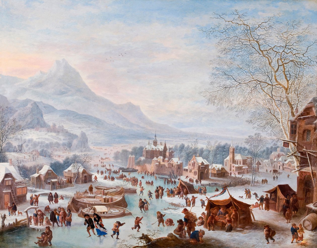 "" مشهد الشتاء مع المتزلجين "(مشهد الشتاء مع المتزلجين) رسم جان جريفير (حوالي 1652-1718) - زيت على نحاسي - خافت 43x55 سم Hallwylska Museet ، ستوكهولم بواسطة يان جريفير