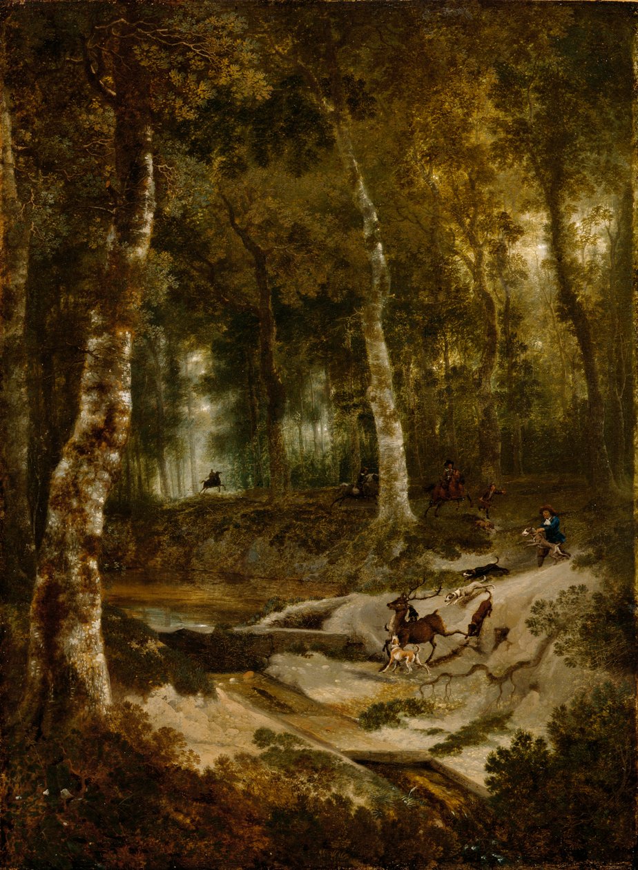 المناظر الطبيعية للغابات مع مطاردة الأيل ، c.1665 بواسطة جان هاكيرت