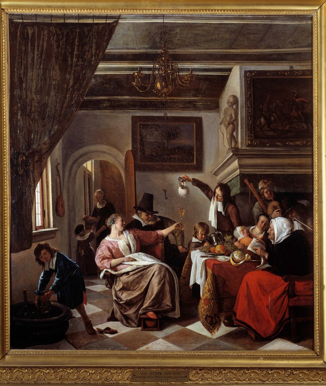 بينما يغني القديم ، يغرد الصغار على تويتر الرسم بواسطة جان ستين (1626-1679) 1663 صن. 0،94x0،81 م مونبلييه ، متحف فابر بواسطة جان هافيكز. ستين