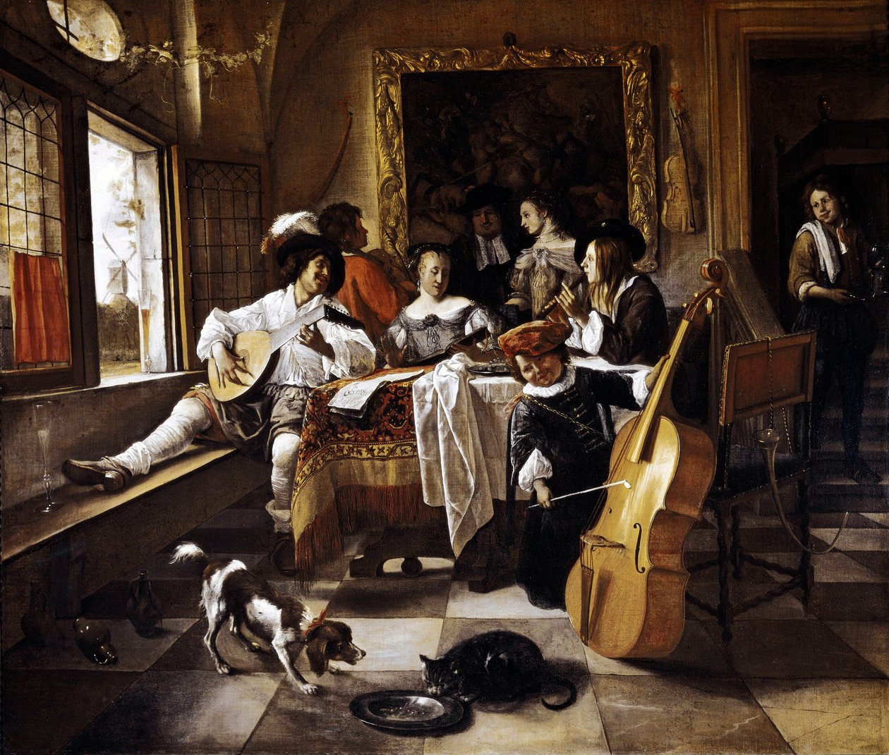 مشهد "حفلة عائلية" "داخل هولندي. رسم جان ستين (1626-1679) 1666 شيكاغو ، معهد شيكاغو للفنون بواسطة جان هافيكز. ستين