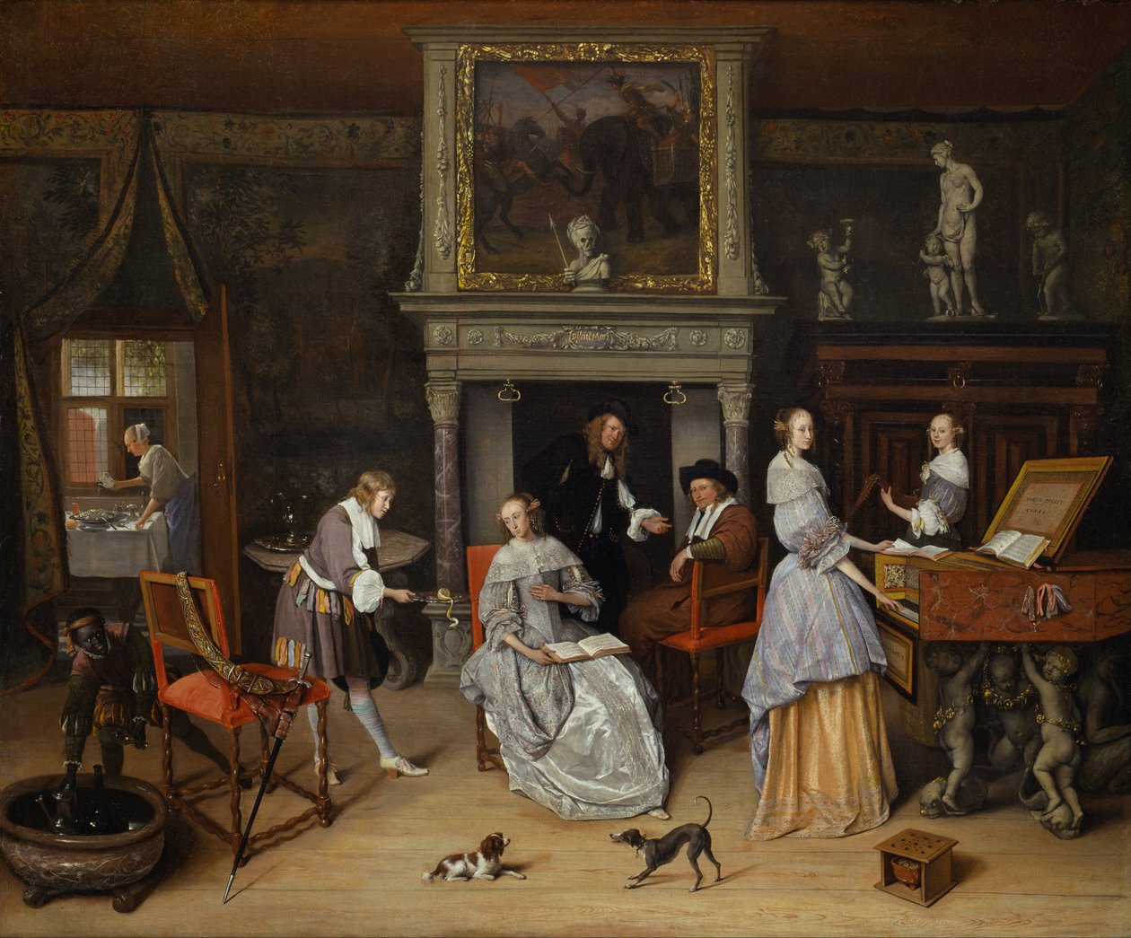 Fantasy Interior مع Jan Steen وعائلة Gerrit Schouten ، حوالي 1659-60 (زيت على قماش) بواسطة جان هافيكز. ستين