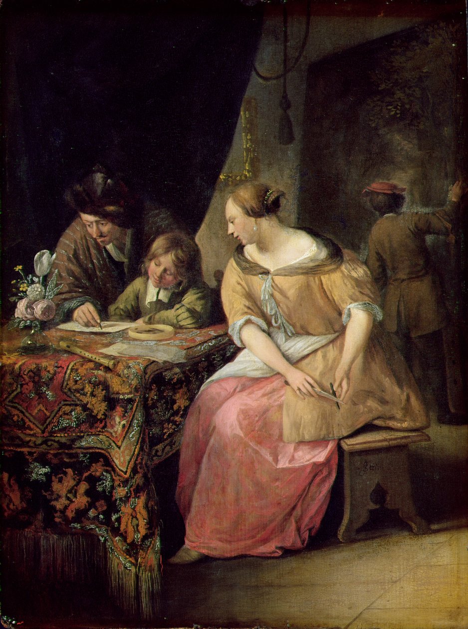 الداخلية مع رسام وعائلته ، ج .1670 (لوحة) بواسطة جان هافكسزون ستين