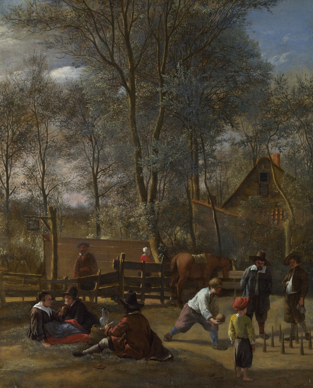 لاعبون سكيتل خارج نزل ، ج .1660-63 بواسطة جان هافكسزون ستين