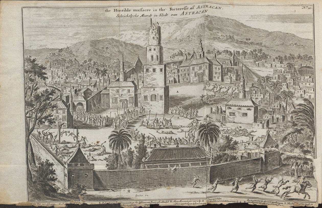 أعمال شغب ستيبان رازين في أستراخان من: ثلاث رحلات مهمة ، 1675 بواسطة جان جانز. سترويز
