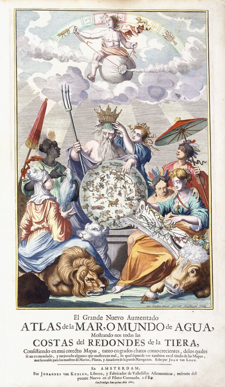 صفحة العنوان المجازية ، من "أطلس البحر الكبير المعزز الجديد ، 1680" بواسطة جان لويكن
