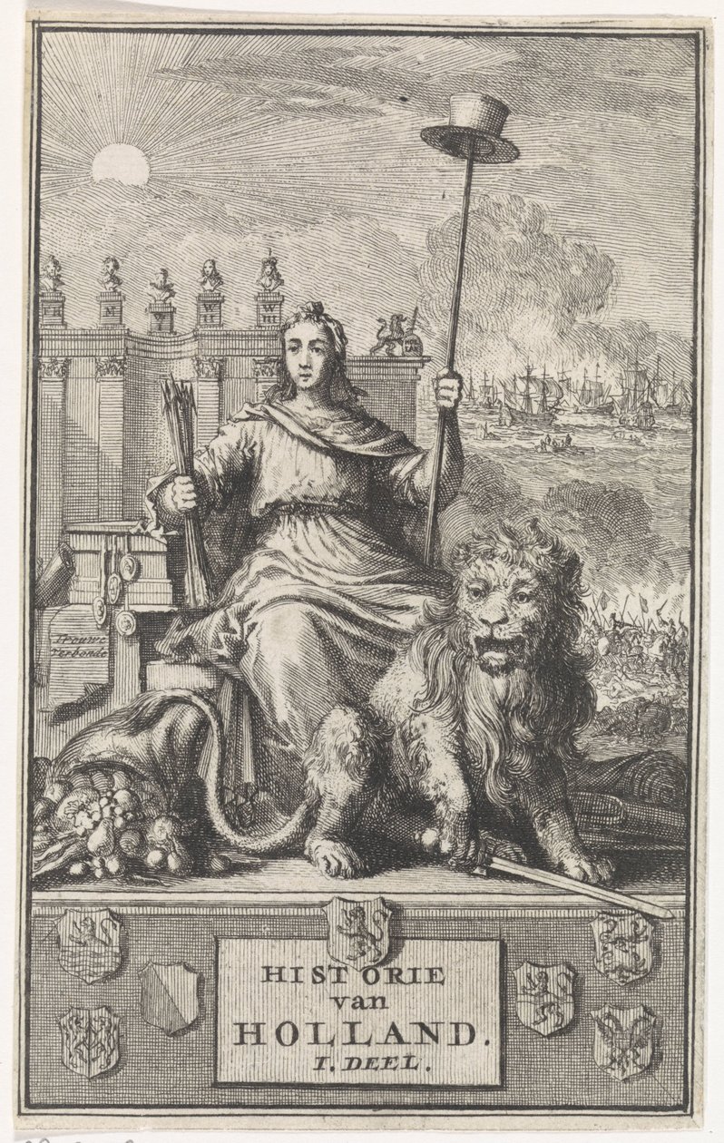 فيرجن الهولندية صفحة عنوان: F. de la Neuville، Historie van Holland vol. أنا ، 1704 بواسطة جان لويكن