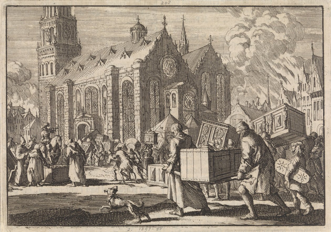 يجلب سكان Spiers بحسن نية أثاثهم إلى Dom حيث يتم حرقهم من قبل الجنرال الفرنسي Monclar ، 1689 بواسطة جان لويكن