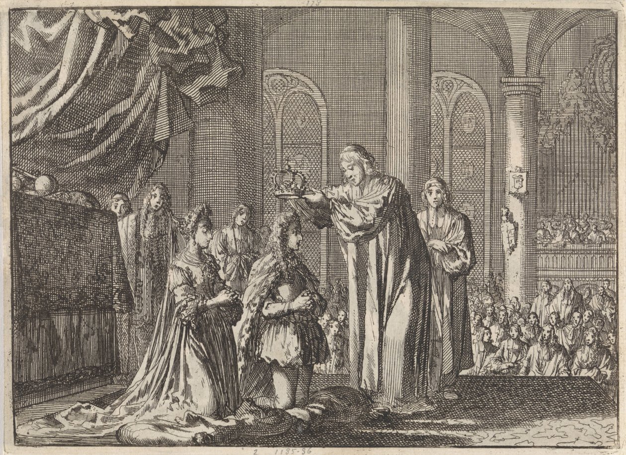 تتويج وليام الثالث وماري الثانية ستيوارت من قبل رئيس أساقفة كانتربري ، 1689 بواسطة جان لويكن