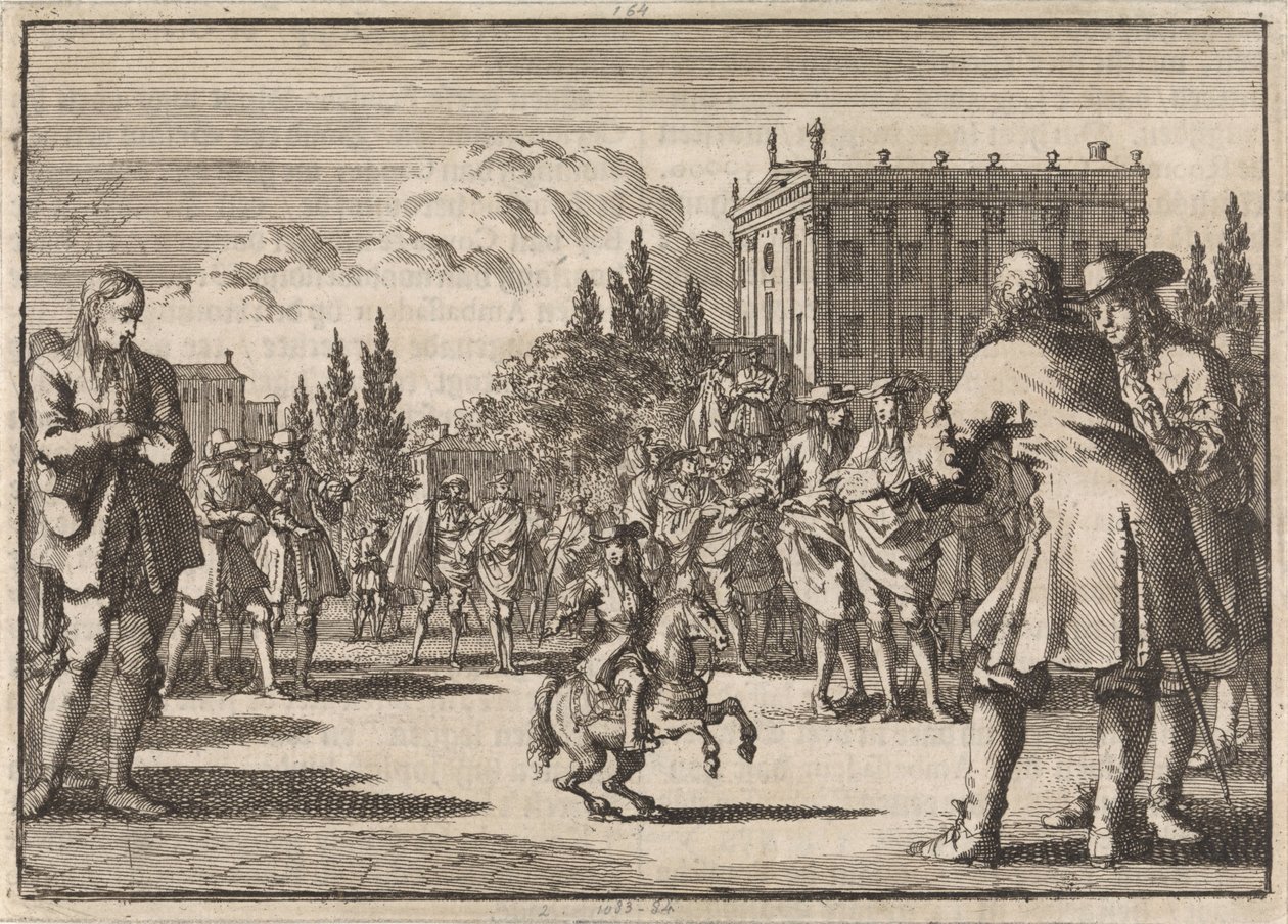 في ساحة بمدريد ، تجمع حشد حول لويسيلو ، قزم ملك إسبانيا ، 1675 بواسطة جان لويكن