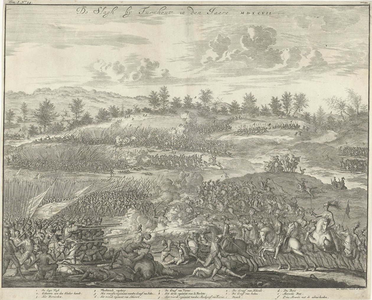 معركة تورنهاوت 1597 De Slagh بواسطة Turnhout في den Jaere MDXCVII (العنوان على الكائن) بواسطة جان لويكن