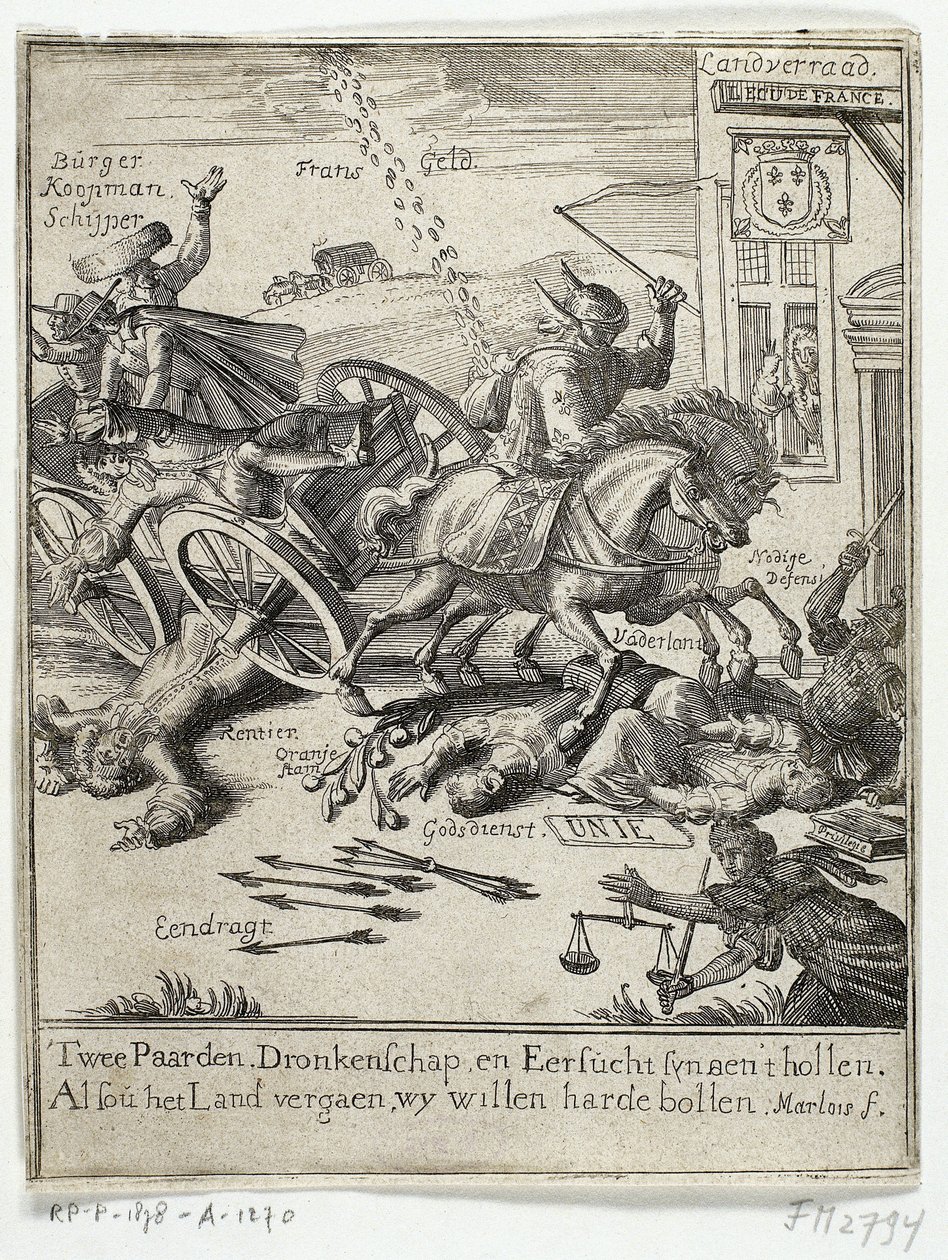 رسم كاريكاتوري للتوجه الفرنسي المزعوم لأمستردام ، 1690 بواسطة جان مارلويس
