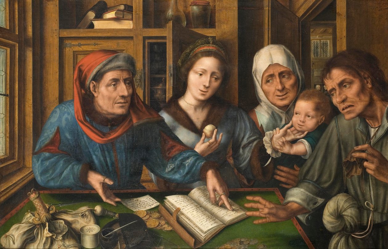 مكتب استقبال الإيجار ، 1514 (زيت على قماش منقوش من الخشب) بواسطة جان ماسيس أو ميتسيس
