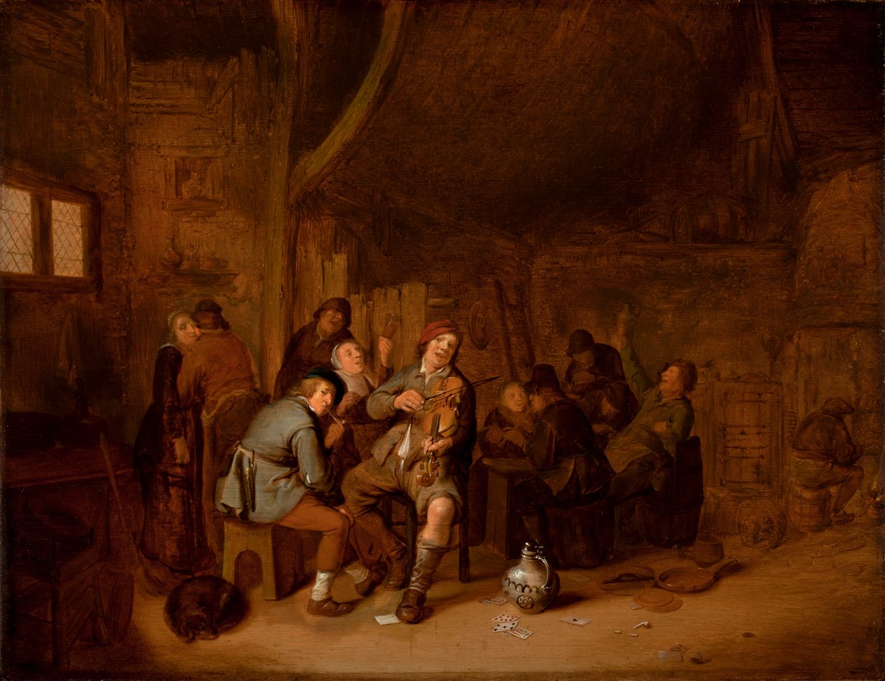 شخصيات تدخن وتعزف الموسيقى في نزل ، حوالي عام 1640 (زيت على لوح) بواسطة جان مانس مولينير