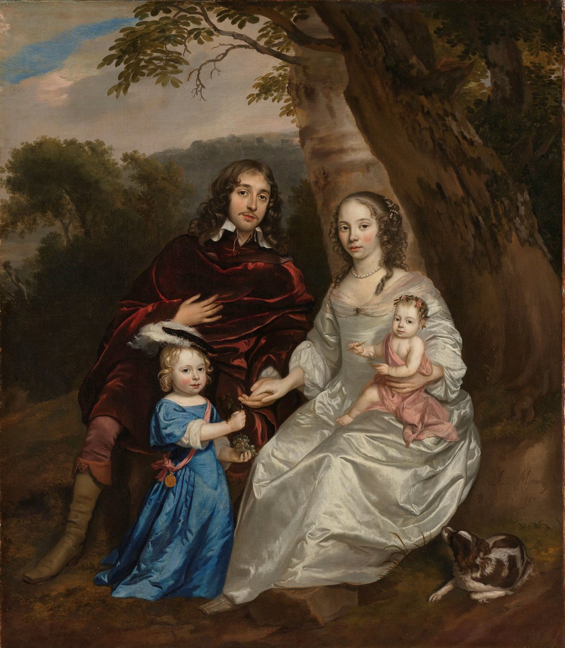 Govert van Slingelandt (1623-90) ، رب Dubbeldam. مع زوجته الأولى كريستينا فان بيفرين وابنيهما بواسطة جان ميجينز