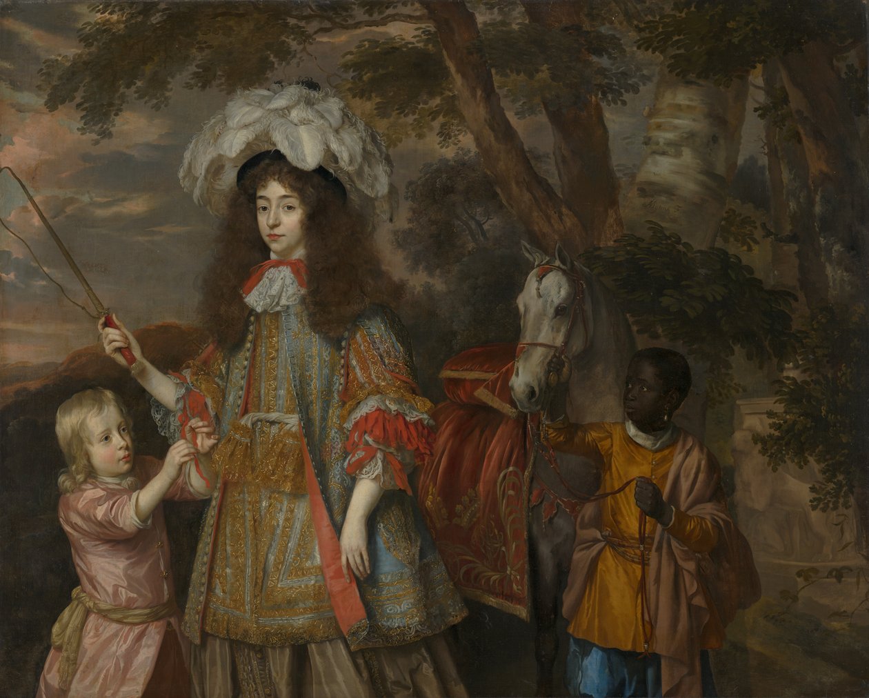 صورة ماريا أوف أورانج (1642-1688) ، مع هندريك فان زويليستين (ت 1673) وخادمة ، 1665 بواسطة جان ميتينز أو ميجينز
