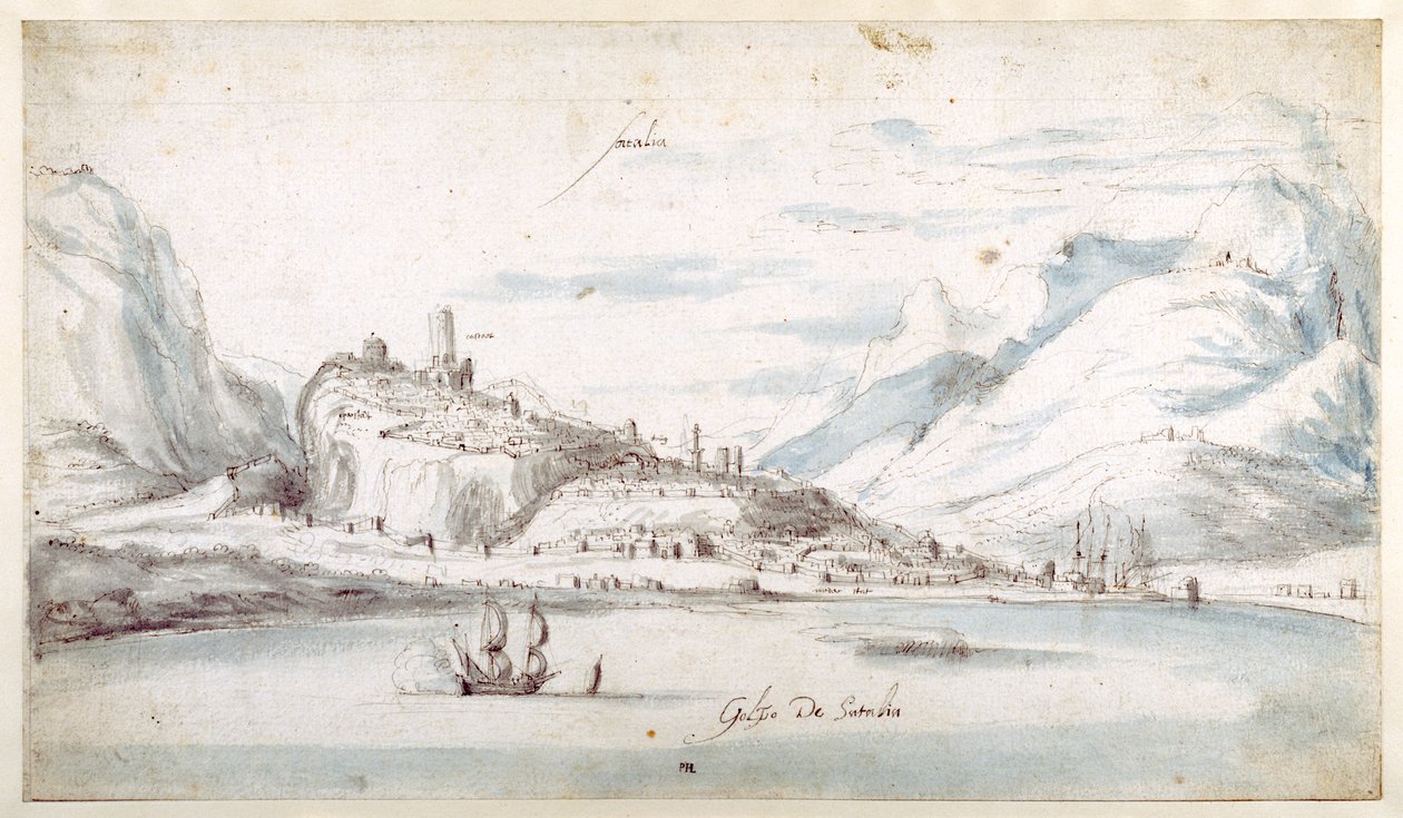 The Gulf of Satalia (pen & ink with wash on paper) بواسطة جان بيترز