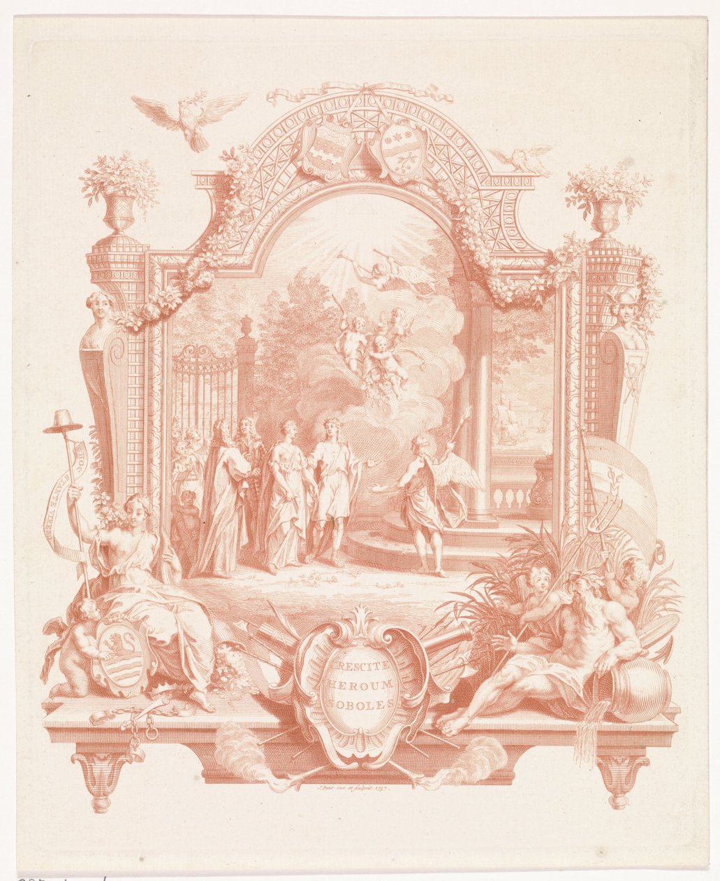 مشهد استعاري بمناسبة زفاف Arnout van Citters و Sara Jacoba Ockerse Crescite heroum soboles (العنوان على الكائن) بواسطة جان بونت