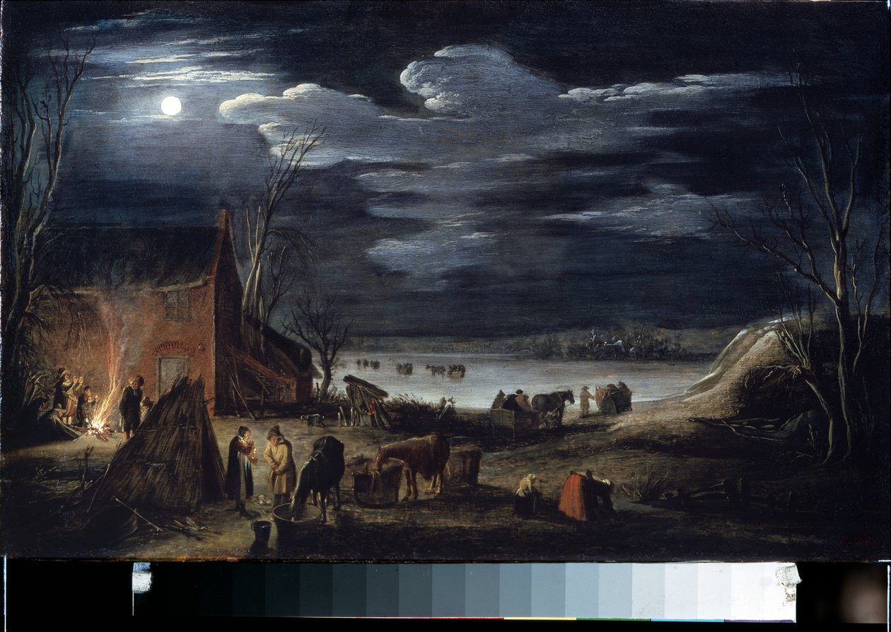 شتاء (شتاء). رسم جان الثاني فان دي فيلدي (1593-1641). زيت على خشب ، ٣٠ × ٤٤.٥ سم. الفن الفلمنكي ، الفن الباروكي. متحف هيرميتاج ، سانت بطرسبرغ. بواسطة جان فان دي الثاني فيلدي