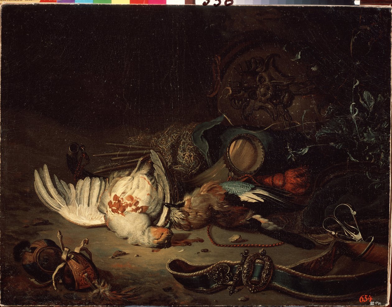 جوائز الصيد. رسم جان وينيكس الأصغر (1642-1719). زيت على قماش ، أواخر القرن السابع عشر وأوائل القرن الثامن عشر. الفن الهولندي على الطراز الباروكي. متحف الدولة في الهواء الطلق بيترهوف ، سانت بطرسبرغ. بواسطة جان بابتيست وينيكس