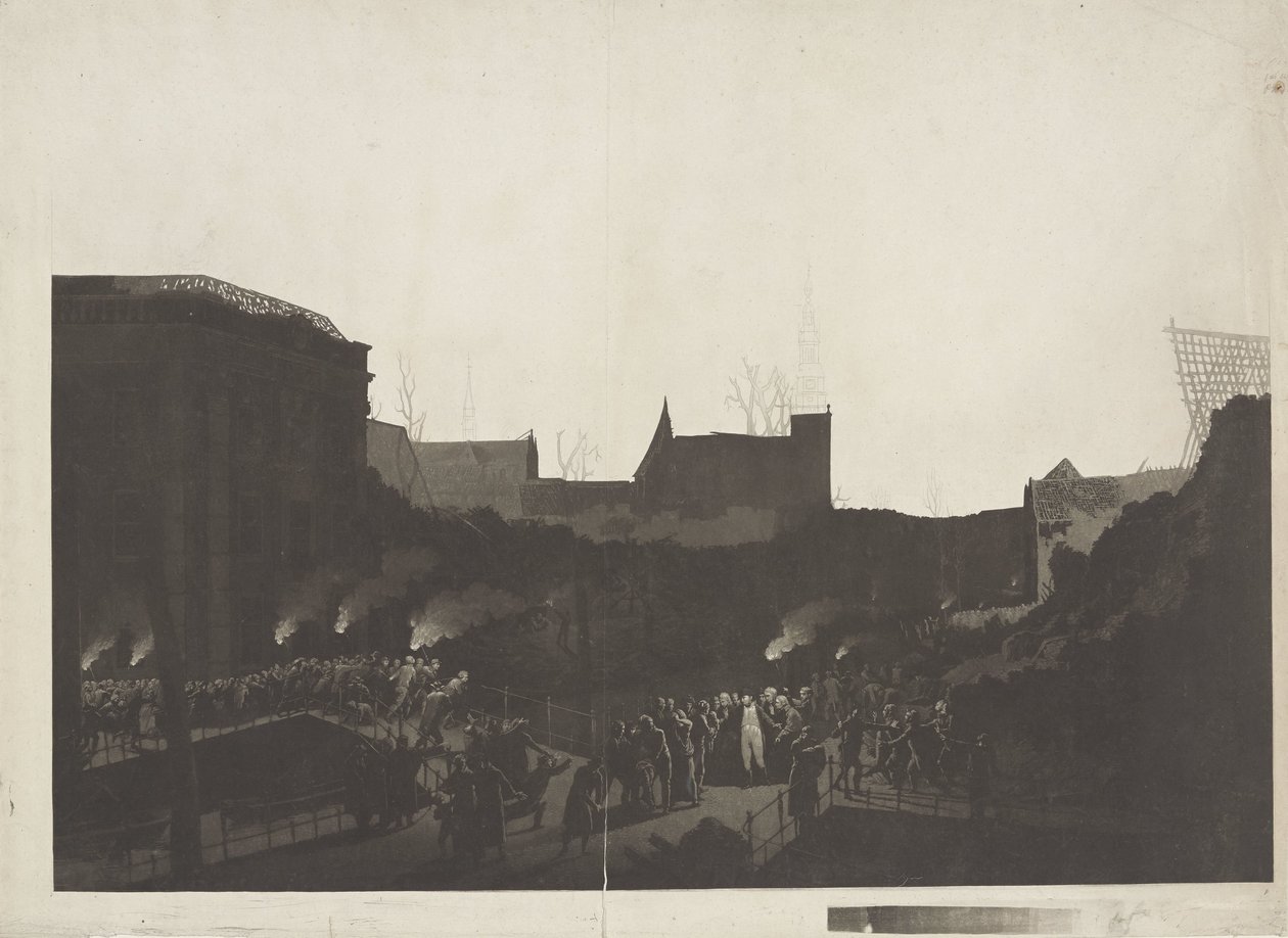 لودويجك نابليون يزور الأطلال في Rapenburg في ليدن بعد انفجار سفينة البارود في 12 يناير 1807 بواسطة جان ويليم بينمان