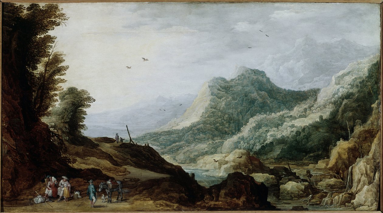 منظر جبلي مع عائلة من الفلاحين على جانب الطريق (لوحة ، حوالي 1620-1630) بواسطة جان ومومبر جووس دي بروجيل