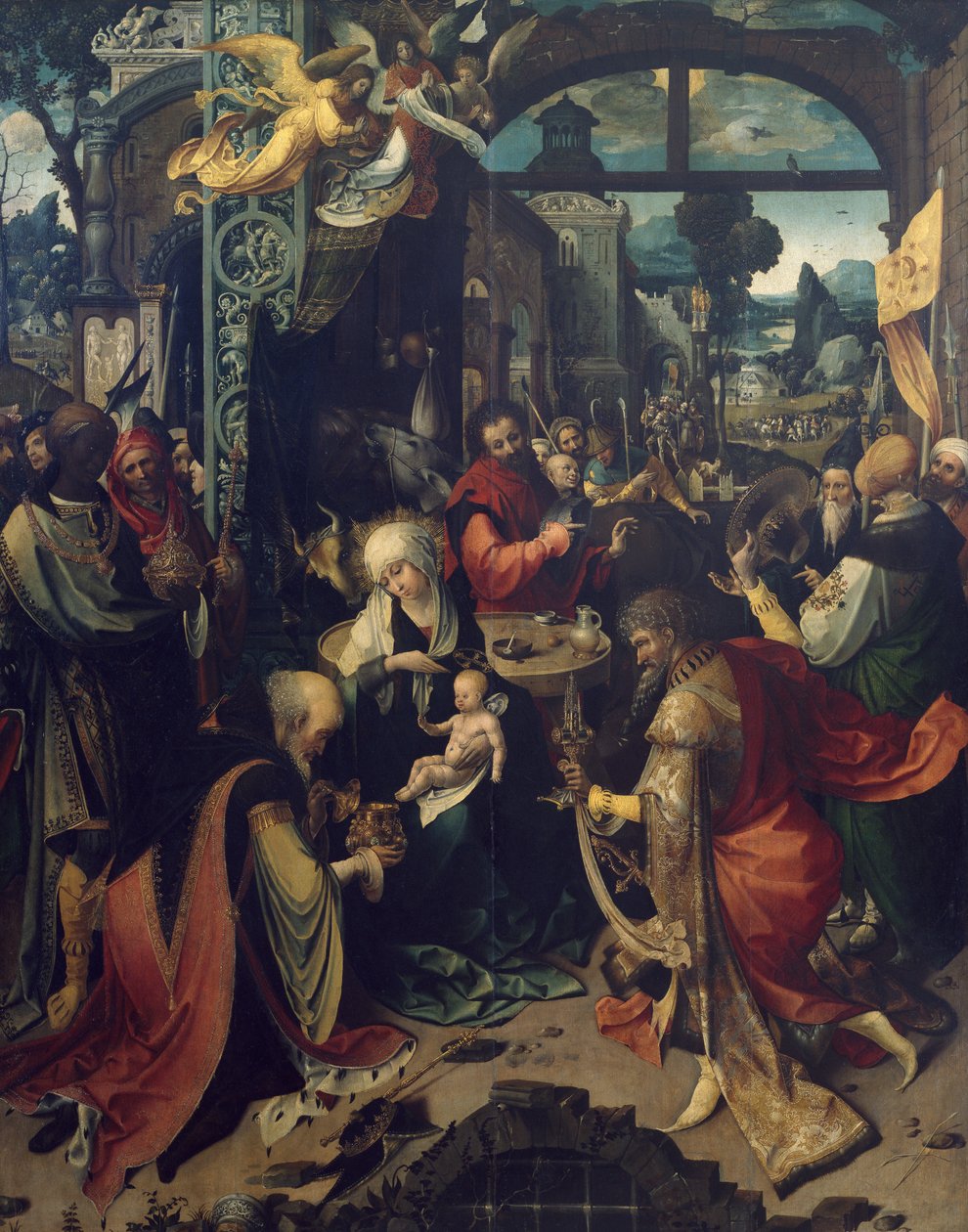 ولادة يسوع ، لوحة مركزية بالثلاثي رسم جان دي بير (حوالي 1475-1528) ، زيت على قماش بواسطة جان دي بير