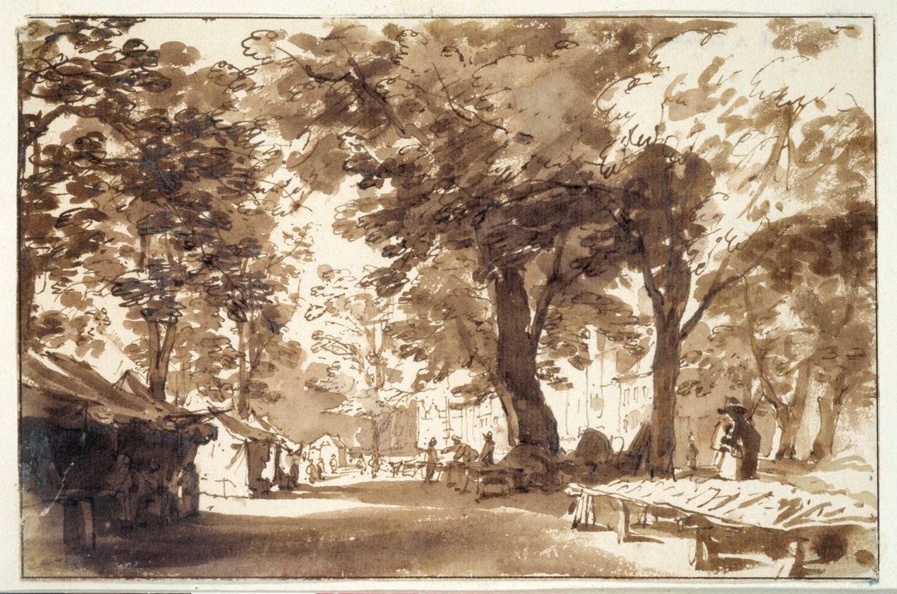 De Vigorbros an de platz op de haynus (chalk, pen & ink with wash on paper) بواسطة جان دي بيشوب