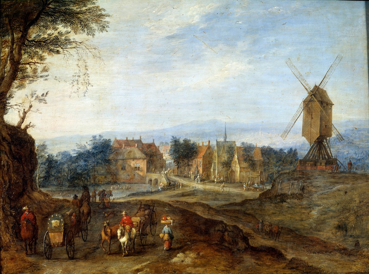 منظر طبيعي في لوحة طاحونة الهواء بواسطة Jan Breugel Le Vieux يدعو Bruegel de Velours (Brueghel أو Breughel بواسطة جان الأكبر بروغل