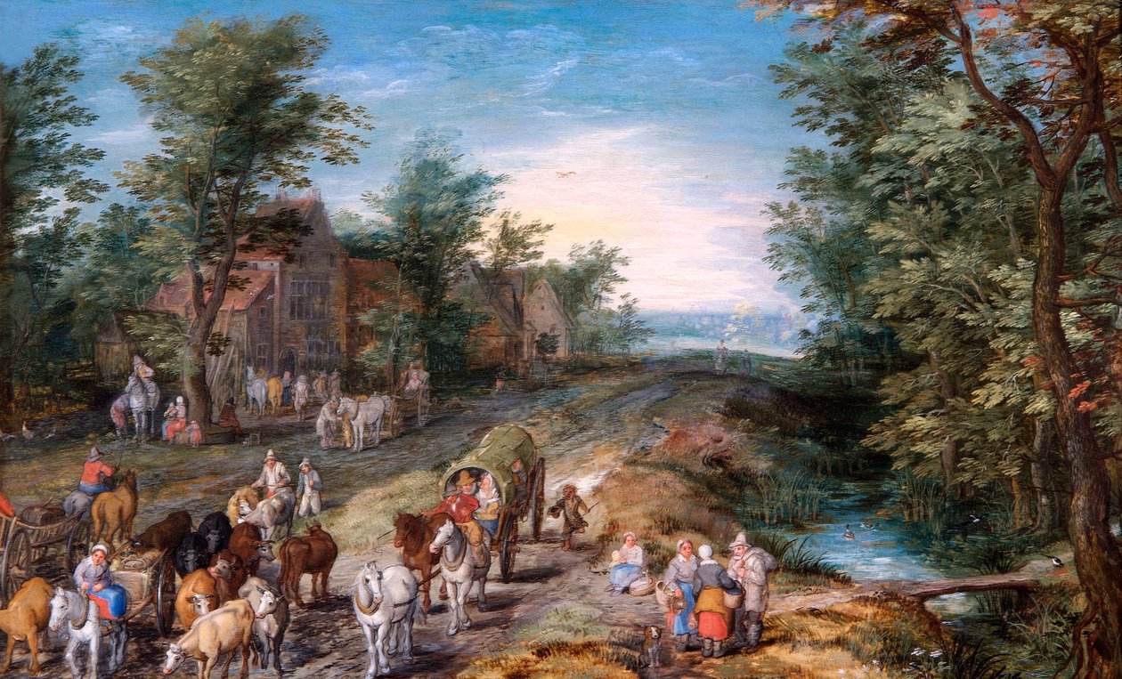 مشهد طريق مع مسافرين وماشية ، حوالي عام 1611 (زيت على لوح من خشب البلوط) بواسطة جان الأكبر بروغل