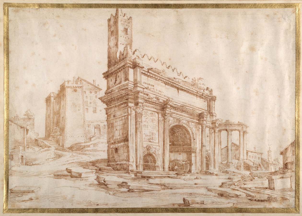 The Arch of Septimus Severus, Rome (pen & ink on paper) بواسطة جان الأكبر بروغل