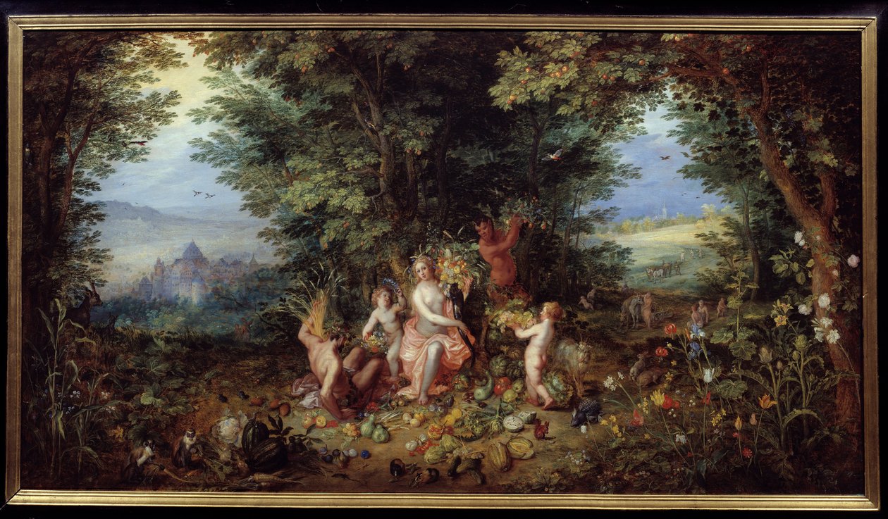العناصر الأربعة: "الأرض" "رمزية. منظر لجنة الأرض. اللوحة بواسطة Jan Brueghel Le Vieux تستدعي Brueghel de Velours (Brueghel أو Brueghel بواسطة جان الأكبر بروغل