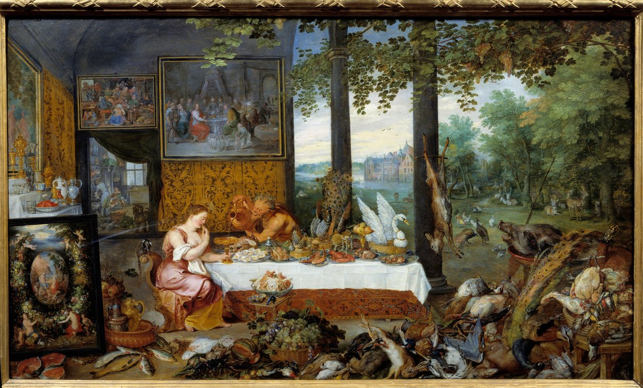 الطعم. رمزية الحواس الخمس لوحة بواسطة Jan I Brueghel Dit De Velours (1568-1625) Ec. Flam بواسطة جان الأكبر بروغل