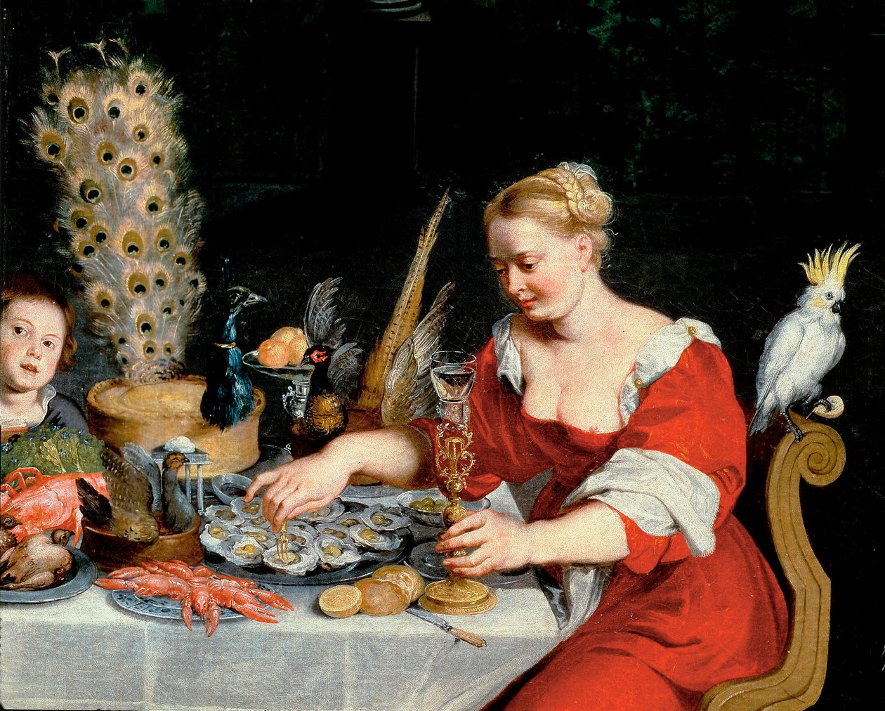امرأة تأكل المحار ، تفاصيل من Allegory of Four Elements بواسطة جان الأكبر بروغل