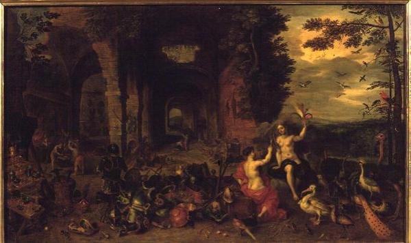 رمزية الهواء والنار ، 1650-60 (زيت على لوح) بواسطة يان الأصغر Bruegel