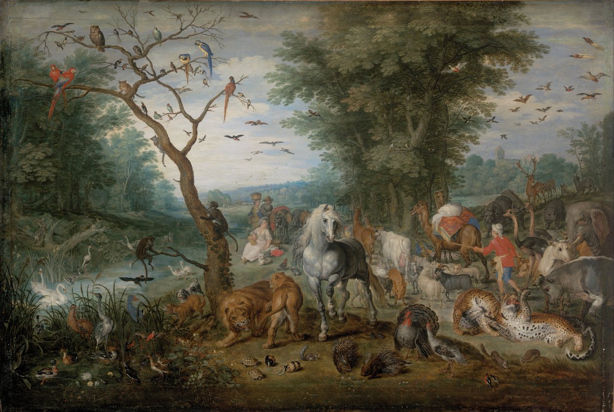 منظر طبيعي في الجنة مع الحيوانات - Peinture de Jan Brueghel الأصغر (1601-1678) - 1613-1615 - زيت على خشب - 61x90،2 - Szepmuveszeti Muzeum ، بودابست بواسطة يان الأصغر Bruegel