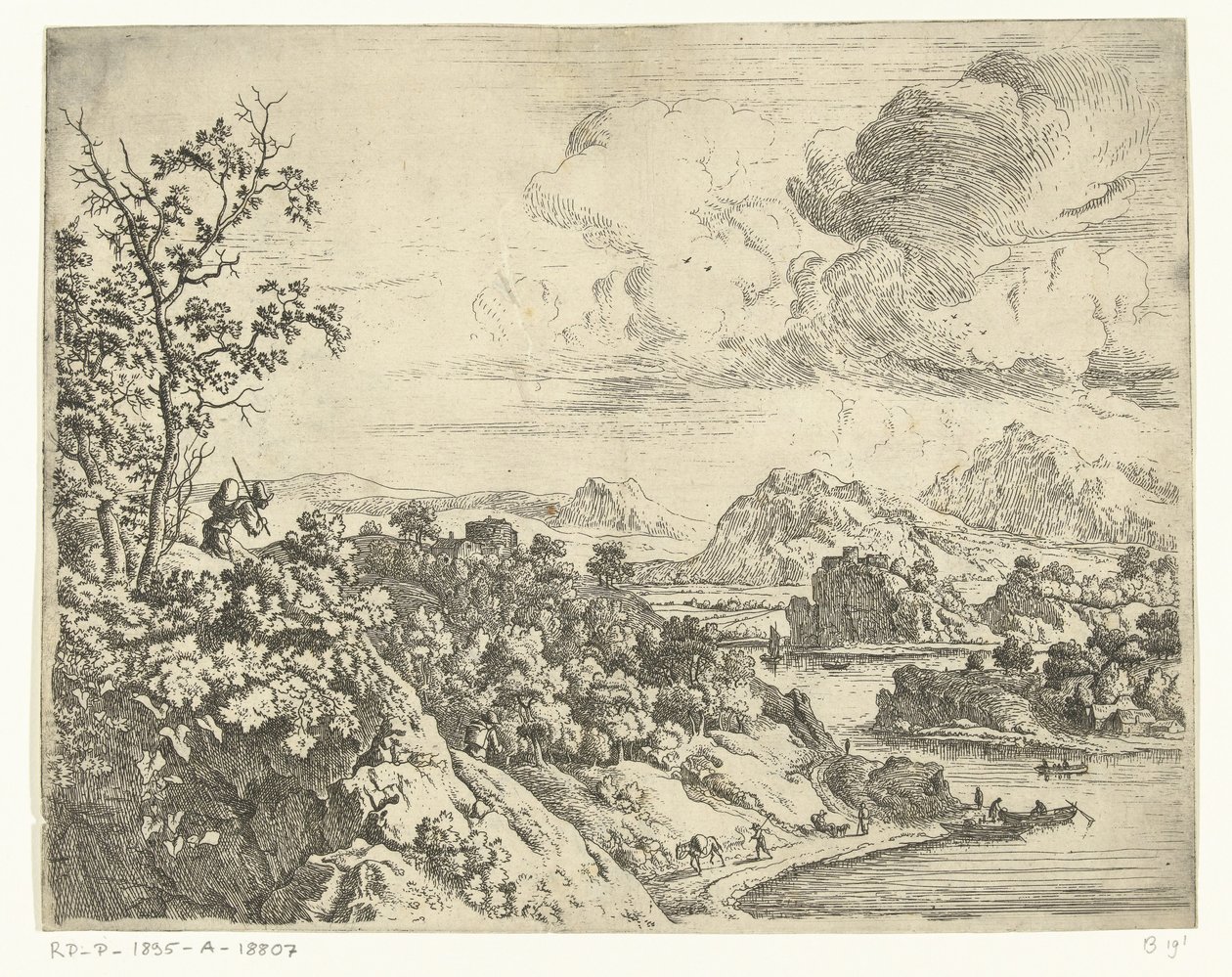 منظر النهر مع رجل يرتدي بدلة على ظهره مناظر الراين الطبيعية (عنوان السلسلة) بواسطة جان فان أكين