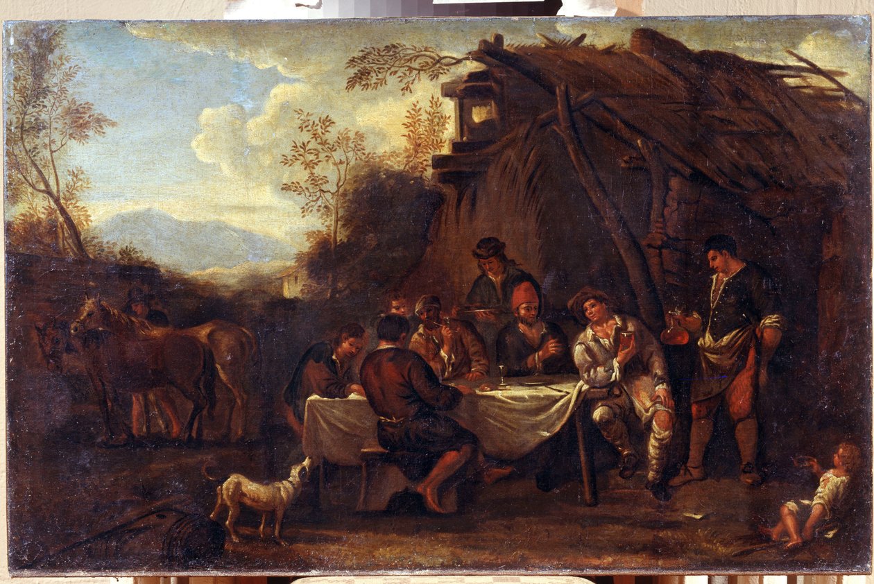 الاجتماع المرح (Merrymeeting). رسم جان ميل (1599-1664). فن الباروك الفلمنكي. زيت على قماش. المتحف الإقليمي الأول كرامسكوي للفنون ، فورونيج (فورونيج ، روسيا). بواسطة جان فان بايك ميل