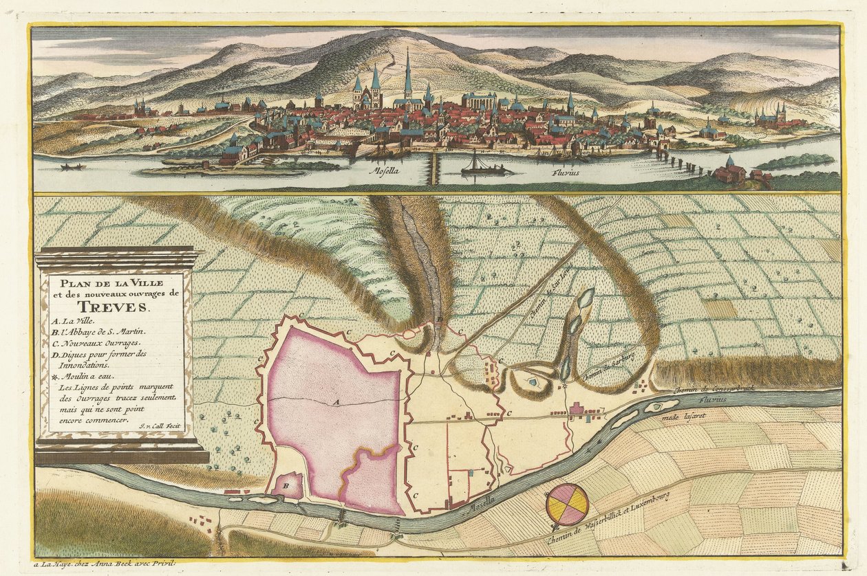 خريطة ترير ، ١٧٠٤ Plan de la Ville et: Chateau: de Traarbach (العنوان على الجسم) بواسطة جان فان كول (II)