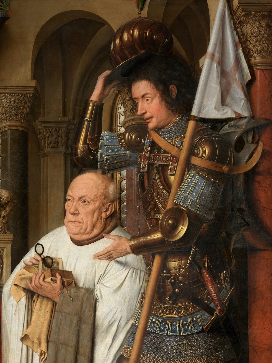 التفاصيل للعذراء والطفل مع Canon Joris van der Paele بواسطة جان فان إيك