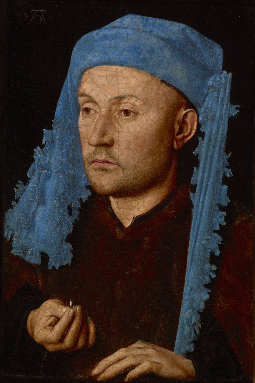 Portrait of a man with a blue chaperon (Man with Ring), c.1429 (oil on wood) بواسطة جان فان إيك