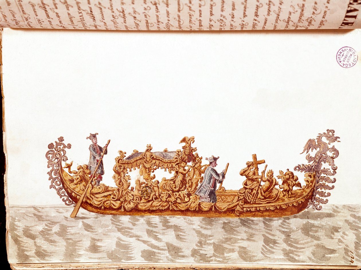 A royal gondola - Watercolour drawing and ink from the manuscript “Customs of the Venitians”” by Jan van Grevenbroeck (or Giovanni Grevembroch (Grevenbroch) (1731-1807) بواسطة جان فان جريفينبروك