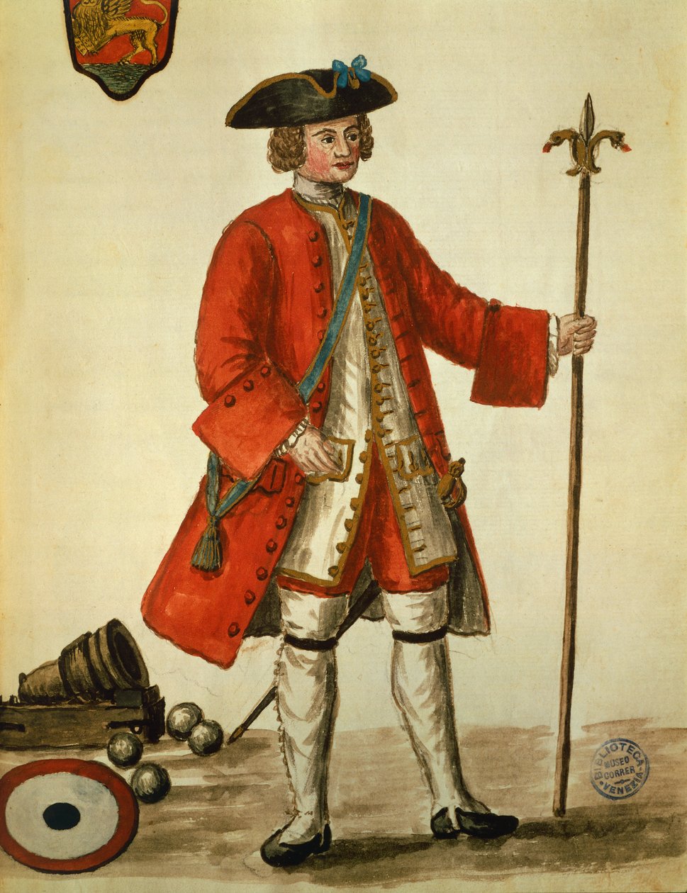 رجل مدفعي من البحرية Venicen بالزي الرسمي ، مأخوذ من أزياء Venicens بواسطة Giovanni di Grevembroch (1731-1807) بواسطة جان فان جريفينبروك